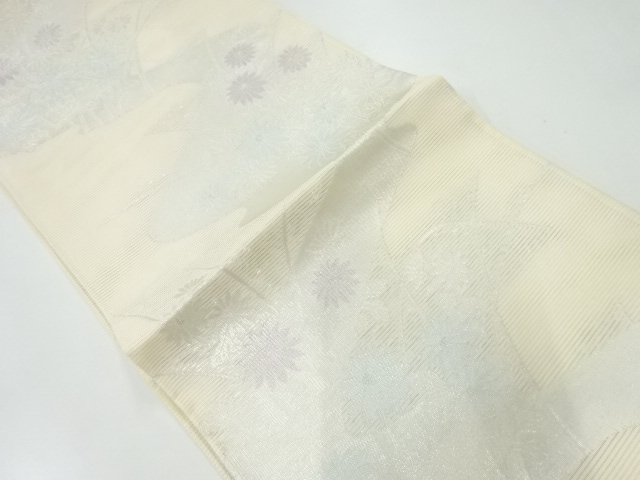 JAPANESE KIMONO / ANTIQUE SUMMER FUKURO OBI / SILK / WOVEN FLOWER